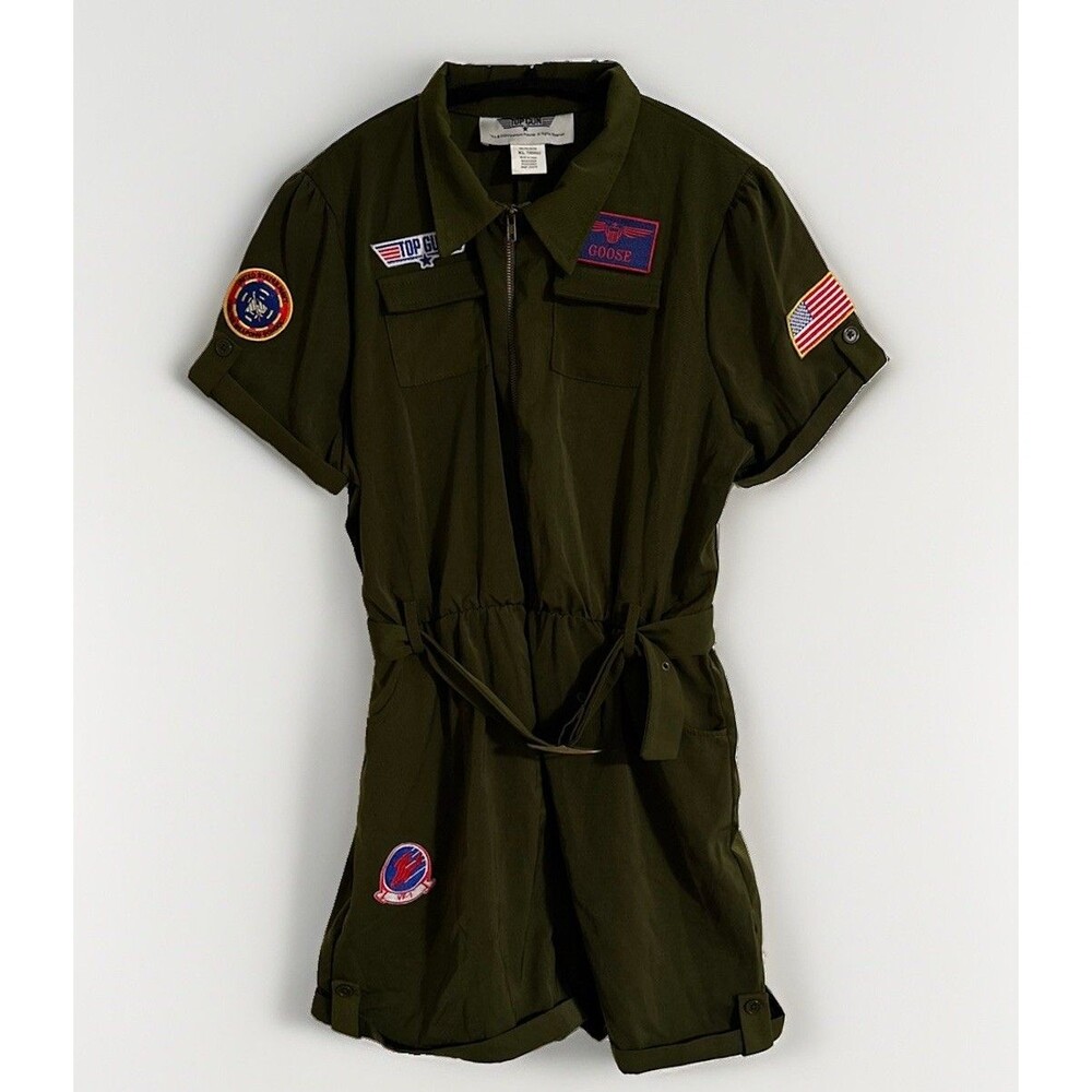Top Gun Women's Flight Suit Romper Costume Olive Green XL Paramount